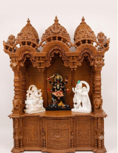 Intricately hand-carved teak wood pooja mandir