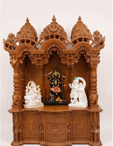 Intricately hand-carved teak wood pooja mandir